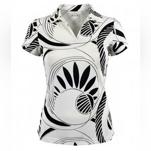 IZOD XFG Cool FX Womens Polo Shirt Small Black White Abstract Print Golf Top